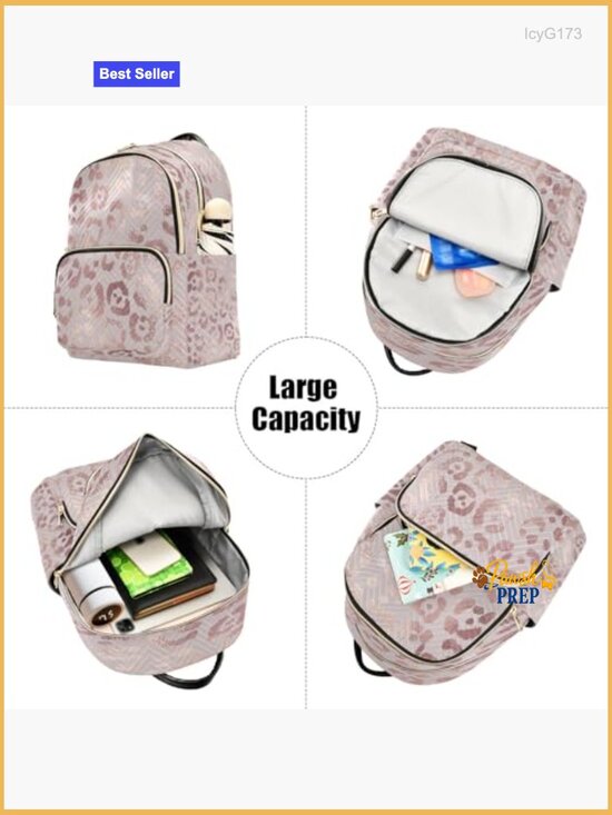 Leopard Print Rose Gold Fashion Backpack Purse Rucksack Travel Shoulder Bag